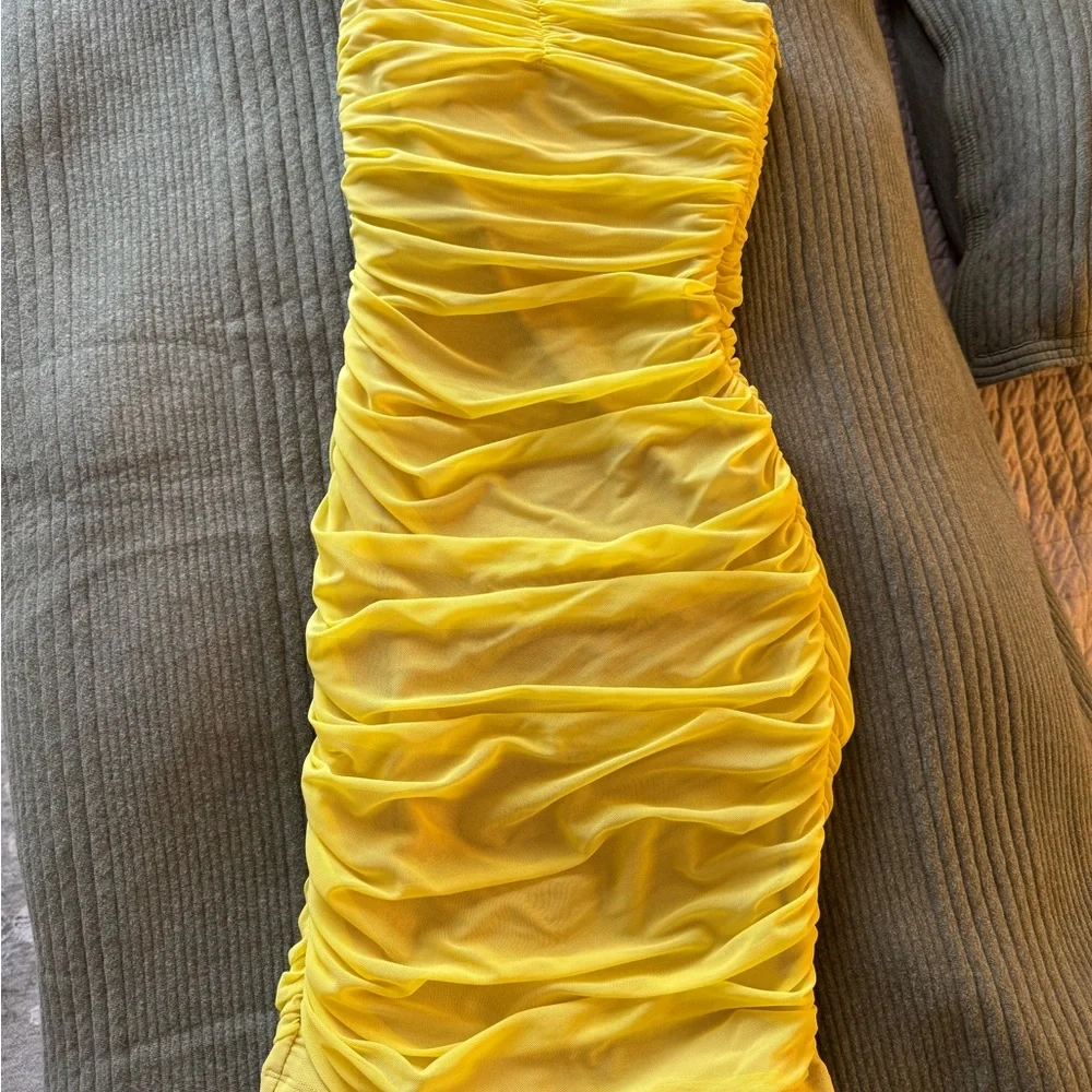 Michael Costello Vibrant Yellow Strapless Dress - Picture 3 of 4